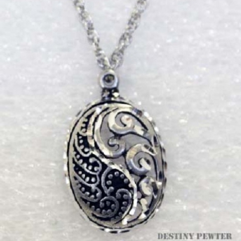 Pewter Paisley Oval Necklace
