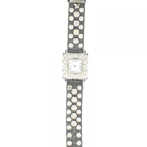 Black Leather Crystal Watch