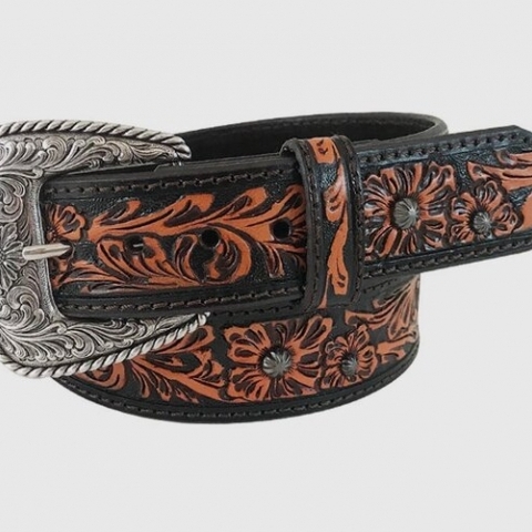 Ladies Western Leather Tooled Belt