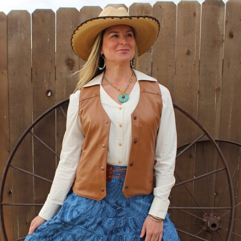 Ladies Western Leather Vest - Cattle Kate