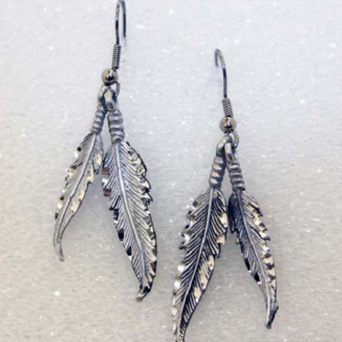 Pewter Double Feather Earrings