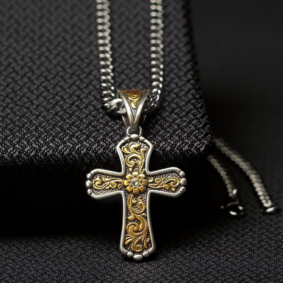 18+2 Delight Jewelry Be Strong and Courageous Bar Scroll Cross Necklace