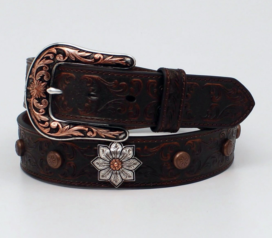 Womens Flower Embroidered Western Cowgirl Cowboy Leather Belt