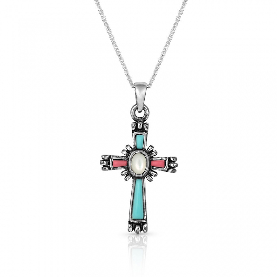 Blue Turquoise Cross Stainless Steel Men's Necklace - Rock & Spark